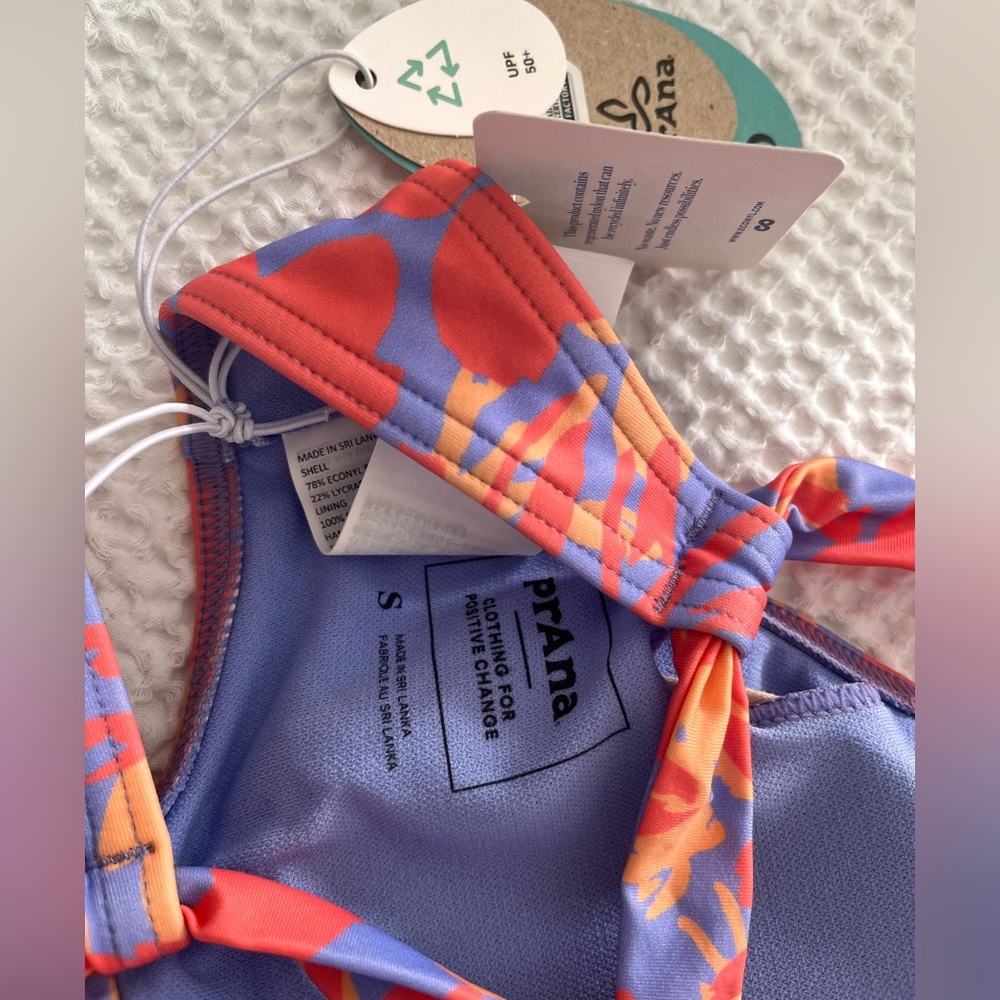 Prana Floral Strappy Bikini Top in Red, Purple & Orange - Picture 3 of 3